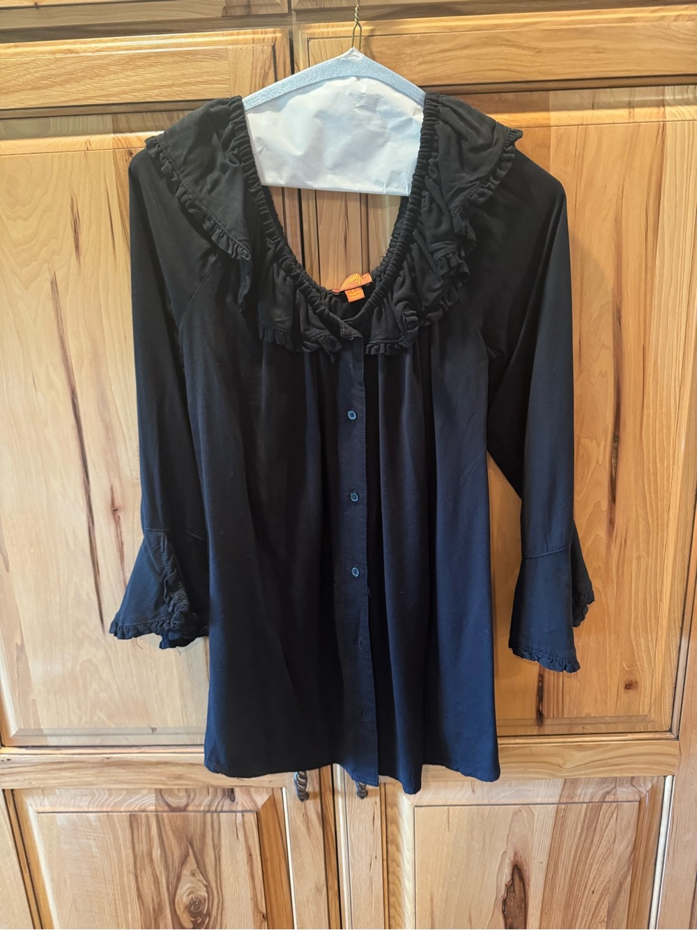 Scully Black Ruffle Collar Button-Front Blouse
